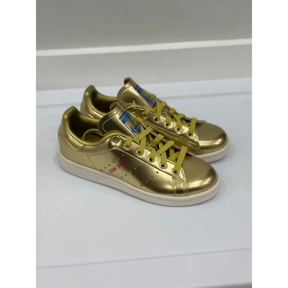Adidas Originals Stan Smith Kids Size 3.5 Gold Metallic Athletic Shoes Sneakers